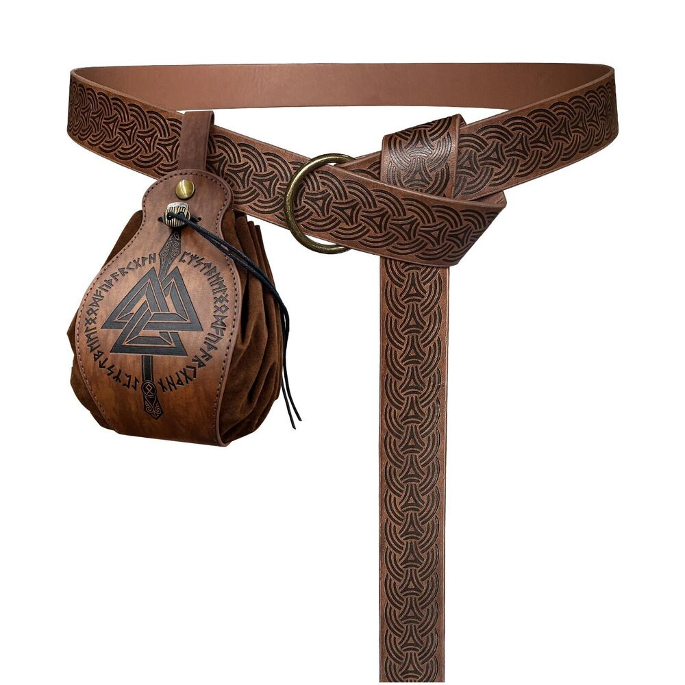 8195 Medieval Embossed O Ring Belt with Portable Gungnir Drawstring Pouch